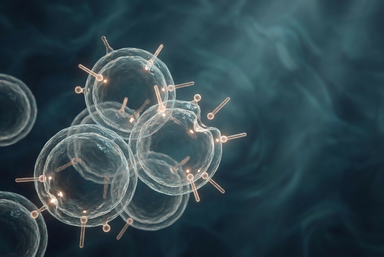 Microscopic visualization of monolaurin molecules interacting with and integrating into a lipid membrane.