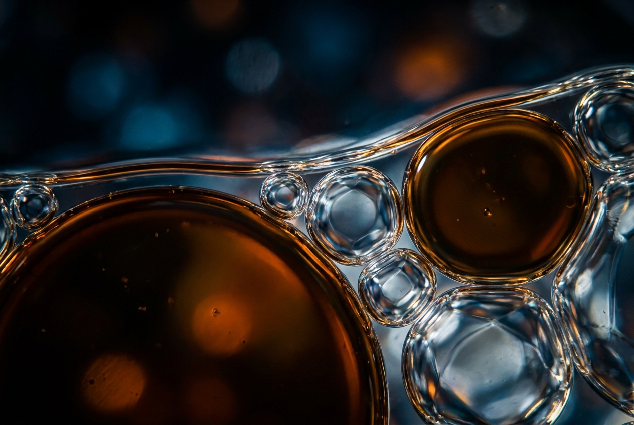 Macro abstract of oil and water droplets resisting each other